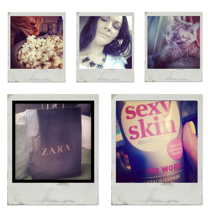 Kleidermaedchen-sonntagsbrunch-lillie-the-cat-popcorn-food-ootd-statementkette-H&M-zara-bag-dm-drogerie-duschgel-sexy-skin-after-work