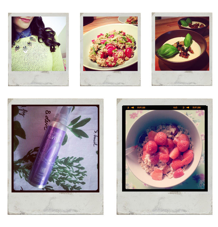 Sonntagsbrunch-kleidermaedchen-essen-food-spargelcremesuppe-bulgursalat-outfit-of-the-day-elvital-loreal-poridge-erdbeeren