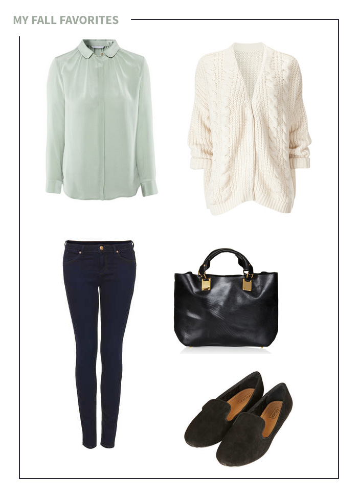 Kleidermaedchen-my-fall-favorites-bluse-H&M-blouse-gina-tricot-cardigan-topshop-jeans-topshop-slipper-topshop-bag-fall-look-grey-white-black-blue-fall-outfit