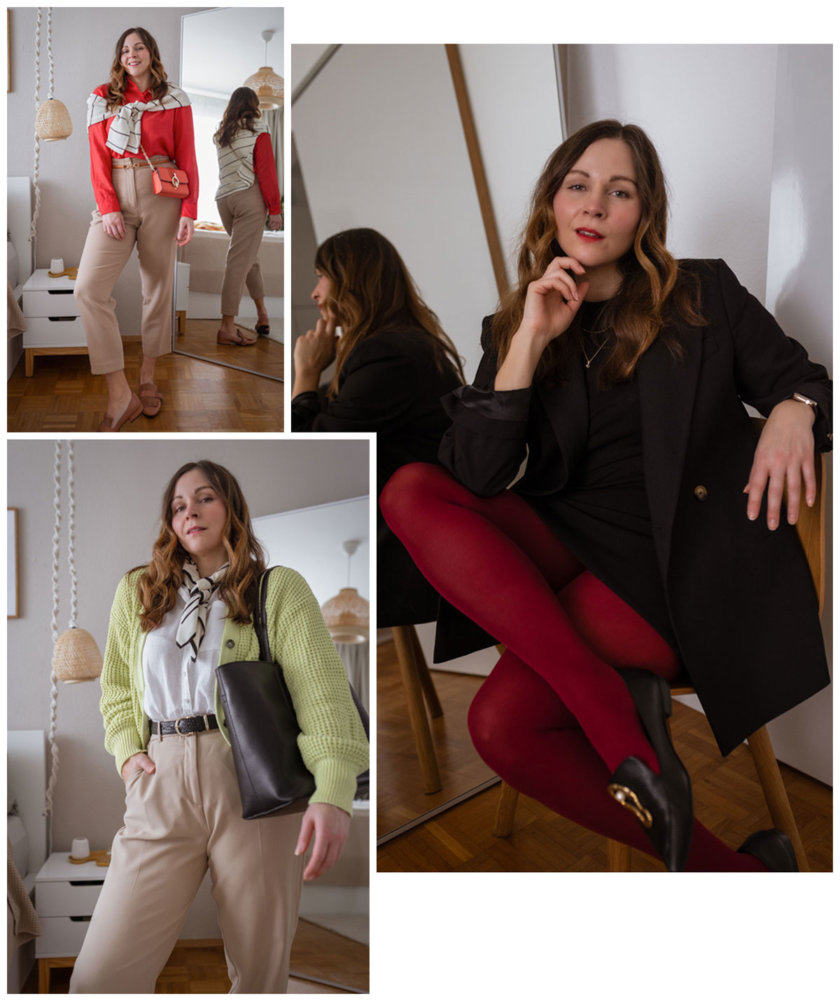 3 Outfit-Inspirationen für den Frühling 2024 stelle ich dir auf dem Modeblog vor. Von lässigen Alltagsstyles bis hin zu eleganten Styles ist alles dabei. (Rote Strumpfhosen, Quiet Luxury und Oversize) Klick dich in die Frühlingstrends 2024.